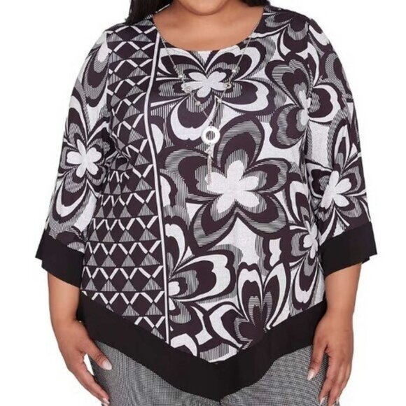 Alfred Dunner Floral Geometric Top w/Detachable Necklace 2X (5556) - Picture 1 of 12